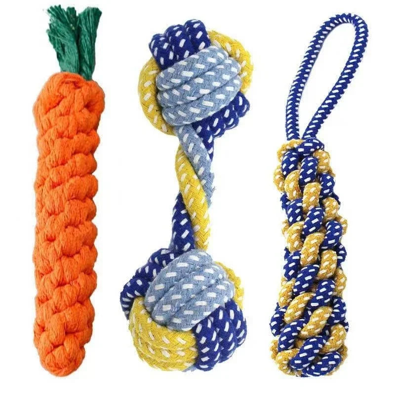Interactive Dog Toy: Knot Rope Ball & Dumbbell Set