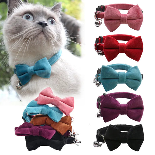 Velvet Cat Collar with Bowknot and Bell