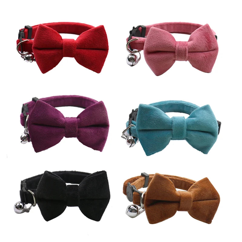 Velvet Cat Collar with Bowknot and Bell
